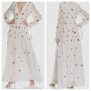 Rococo Sand White Sequin Star Tiered Maxi Dress